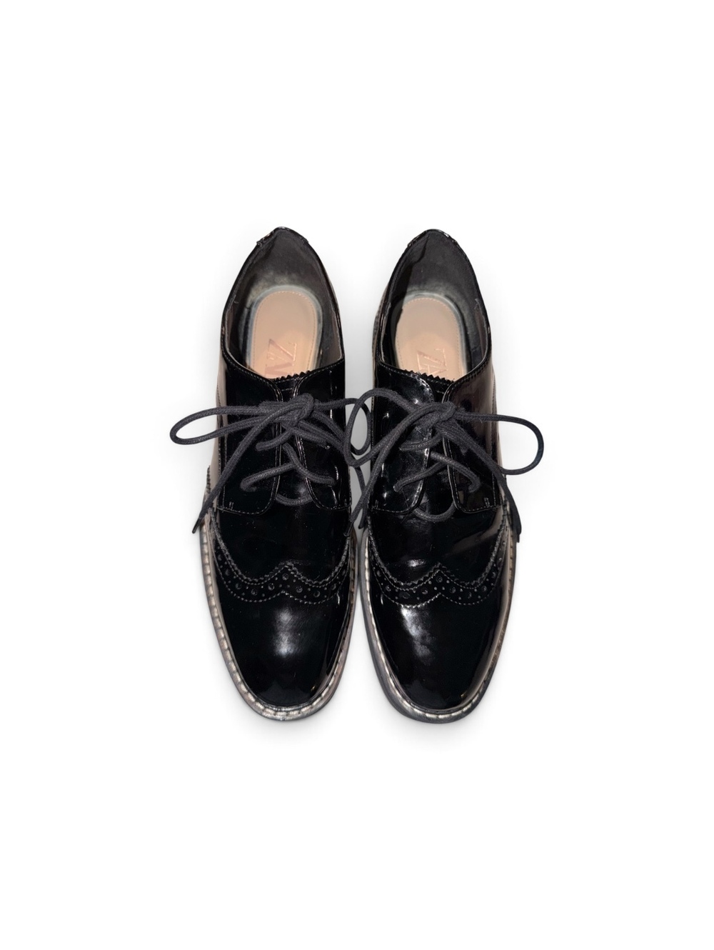 Zara Black Patent Platform Wingtip Oxford Brogues - Size 8.5 (EU 39)